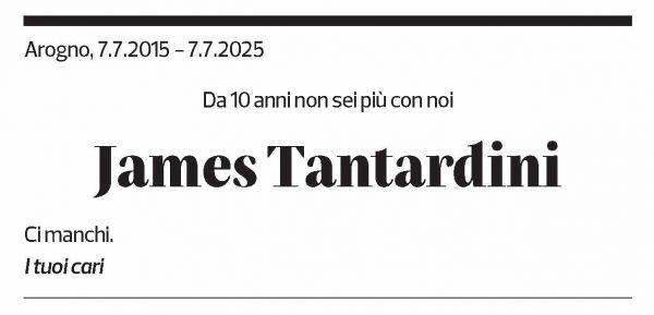 Annuncio funebre James Tantardini
