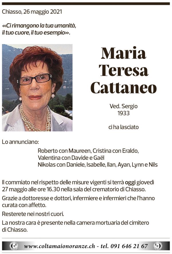 Annuncio funebre Maria Teresa Cattaneo