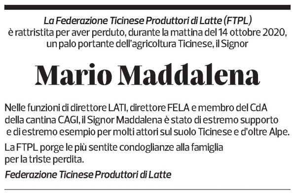 Annuncio funebre Mario Maddalena