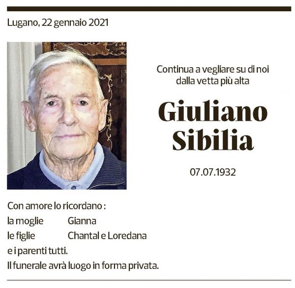 Annuncio funebre Giuliano Sibilia