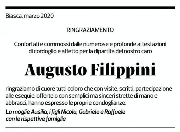 Annuncio funebre Augusto Filippini