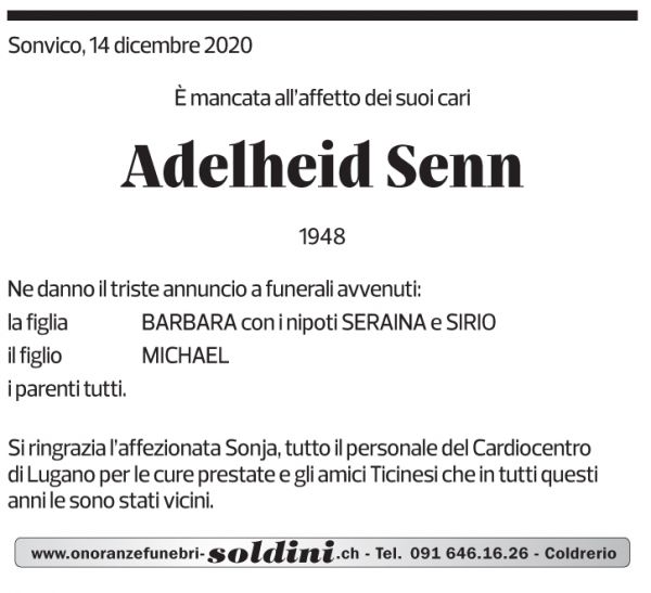 Annuncio funebre Adelheid Senn