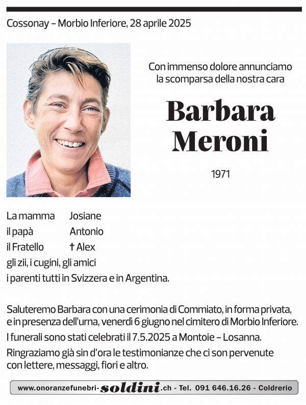 Annuncio funebre Barbara Meroni