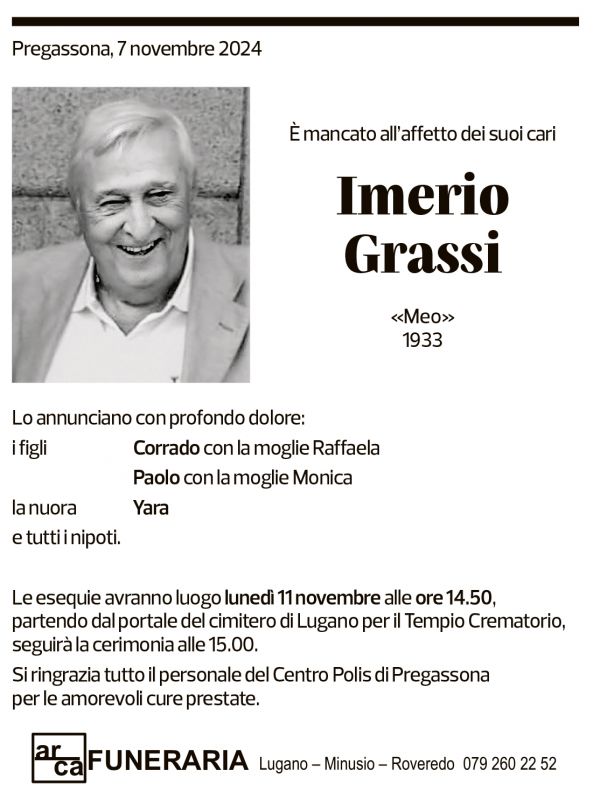 Annuncio funebre Imerio Grassi