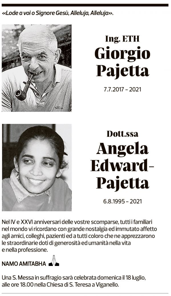 Annuncio funebre Giorgio E Angela Pajetta