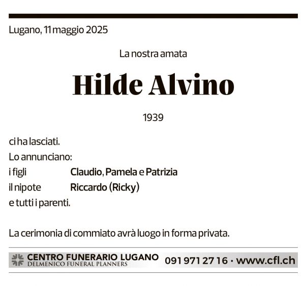 Annuncio funebre Hilde Alvino