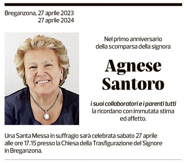 Annuncio funebre Agnese Santoro