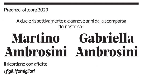 Annuncio funebre Martino Ambrosini Gabriella Ambrosini
