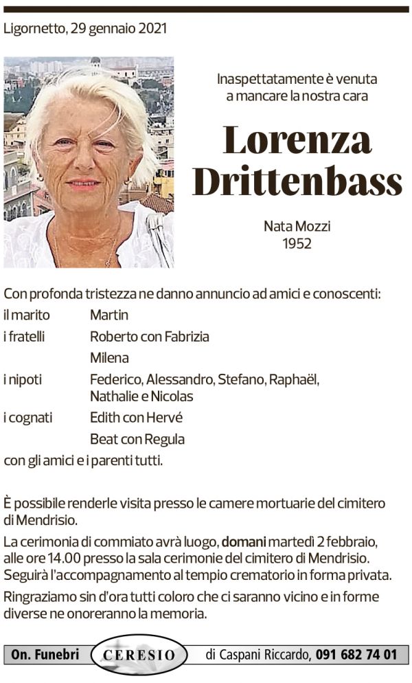 Annuncio funebre Lorenza Drittenbass