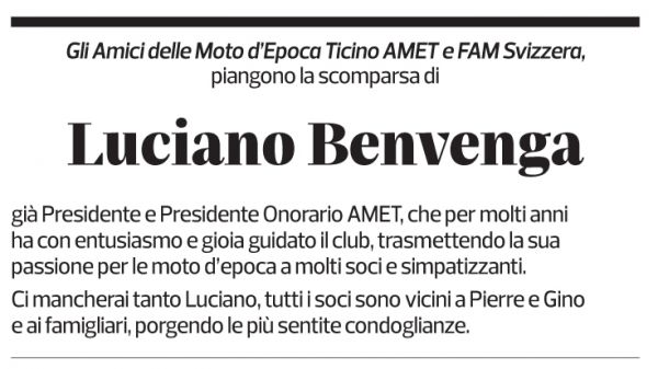 Annuncio funebre Luciano Benvenga