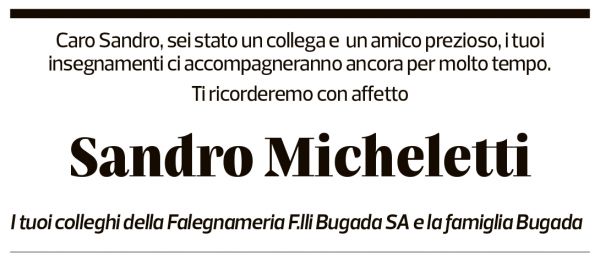 Annuncio funebre Sandro Micheletti