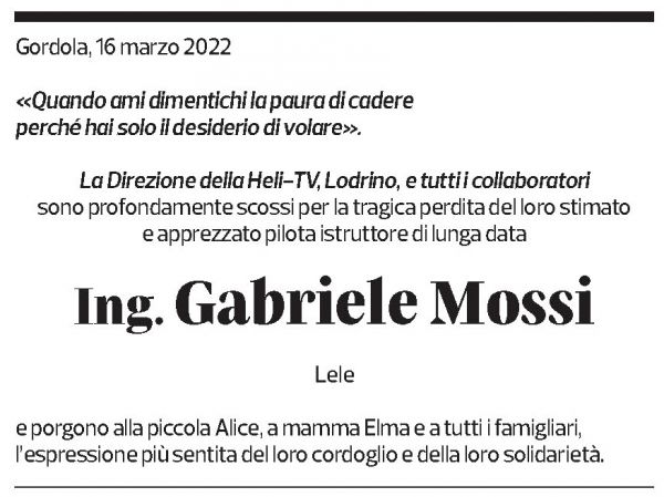 Annuncio funebre Gabriele Mossi