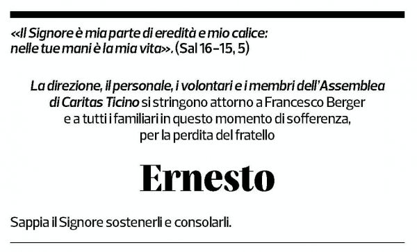 Annuncio funebre Ernesto Berger