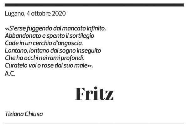Annuncio funebre Fritz 