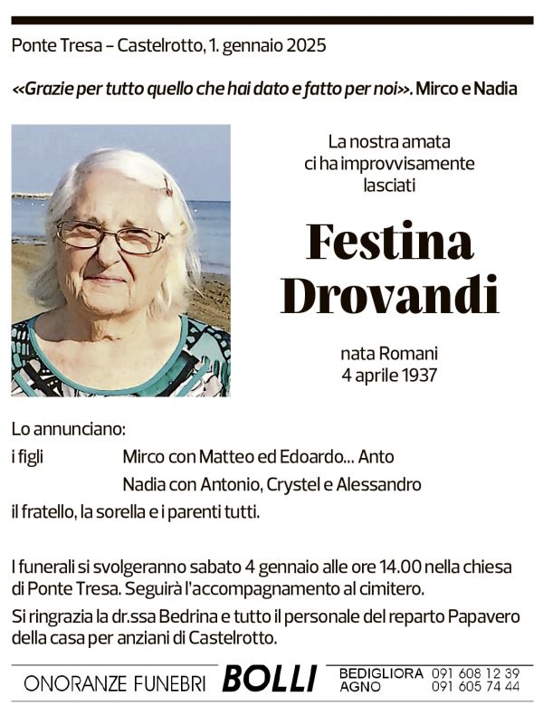 Annuncio funebre Festina Drovandi