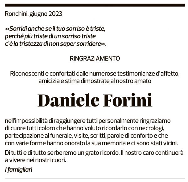 Annuncio funebre Daniele Forini