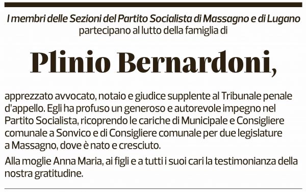 Annuncio funebre Plinio Bernardoni