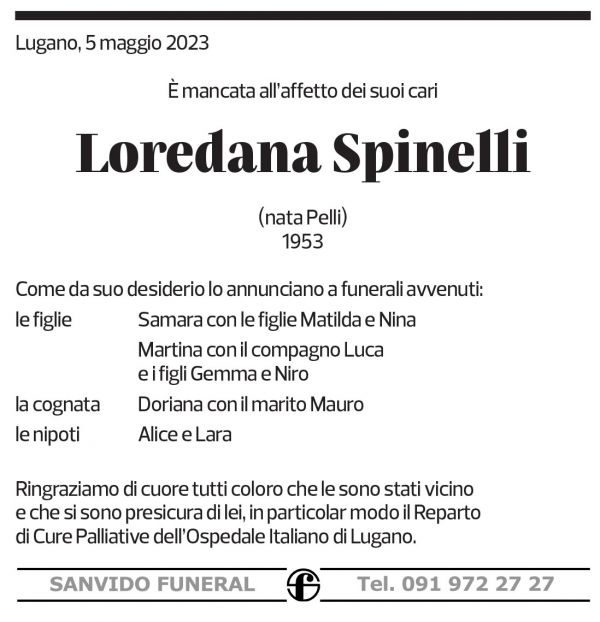 Annuncio funebre Loredana Spinelli