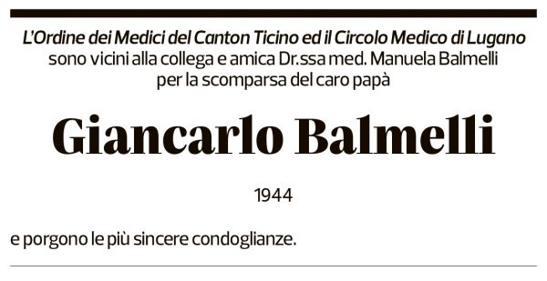 Annuncio funebre Giancarlo Balmelli