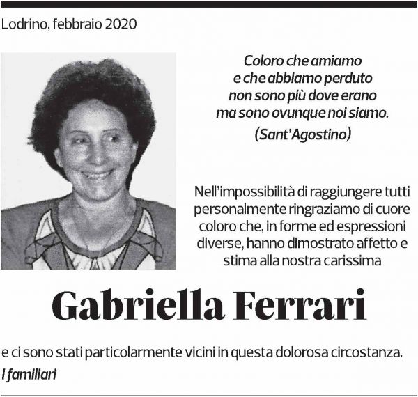 Annuncio funebre Gabriella Ferrari