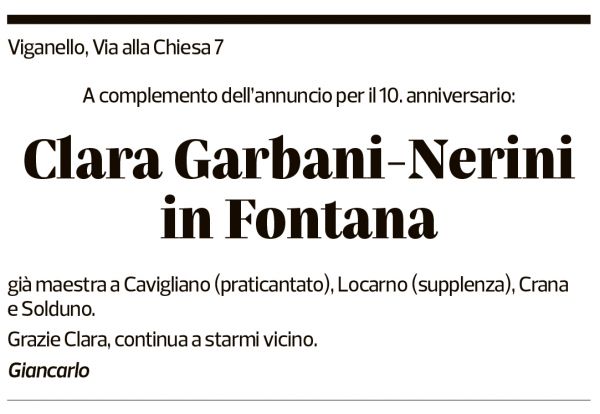 Annuncio funebre Clara Grabani-nerini