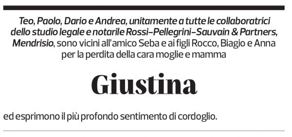 Annuncio funebre Giustina Pellegrini