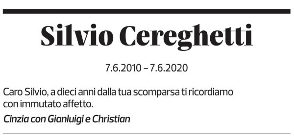 Annuncio funebre Silvio Cereghetti
