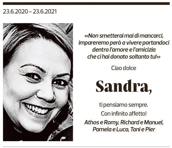 Annuncio funebre Sandra Teixeira Simao