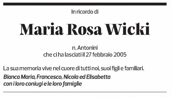 Annuncio funebre Maria Rosa Wicki