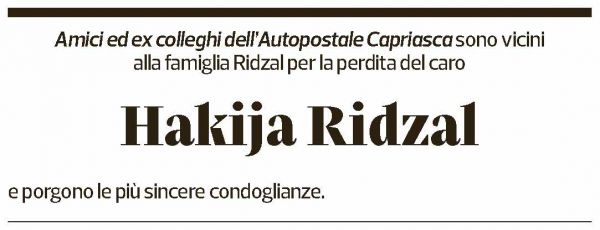 Annuncio funebre Hakija Ridzal