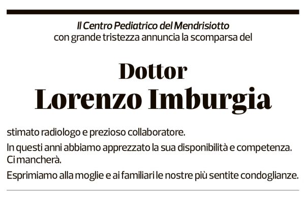 Annuncio funebre Lorenzo Imburgia