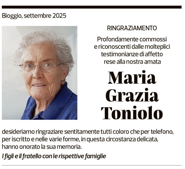 Annuncio funebre Maria Grazia Toniolo