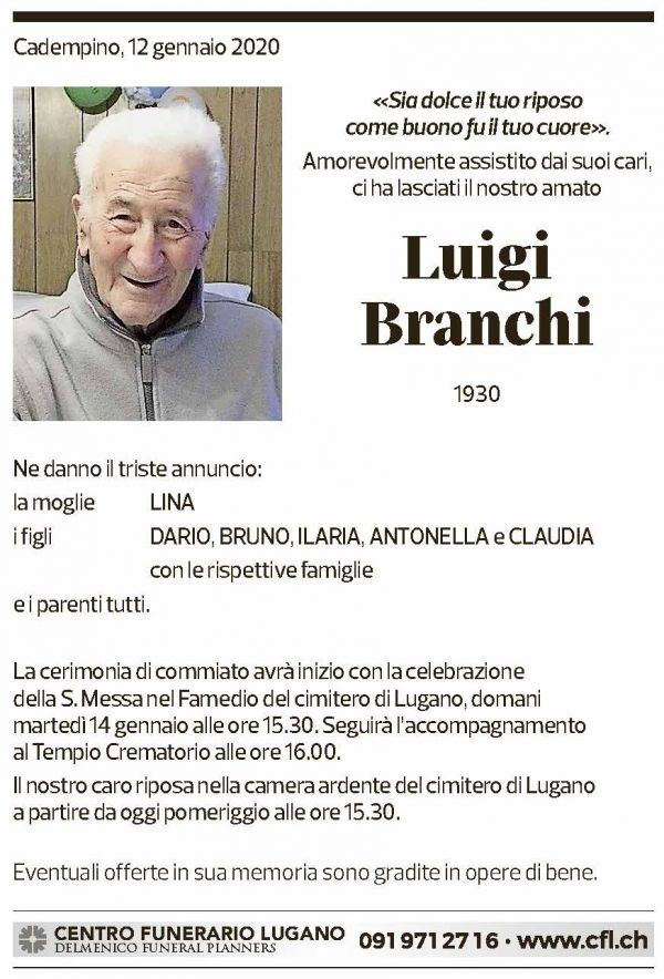Annuncio funebre Luigi Branchi