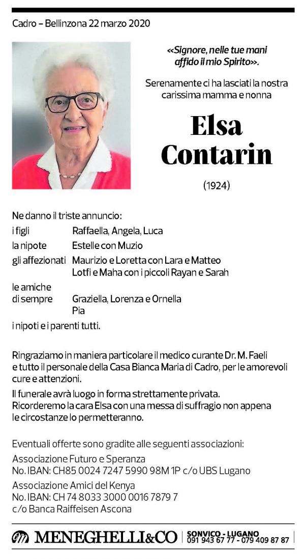 Annuncio funebre Elsa Contarin