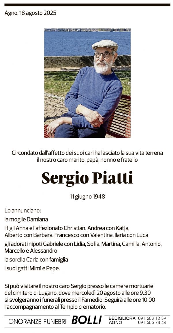 Annuncio funebre Sergio Piatti