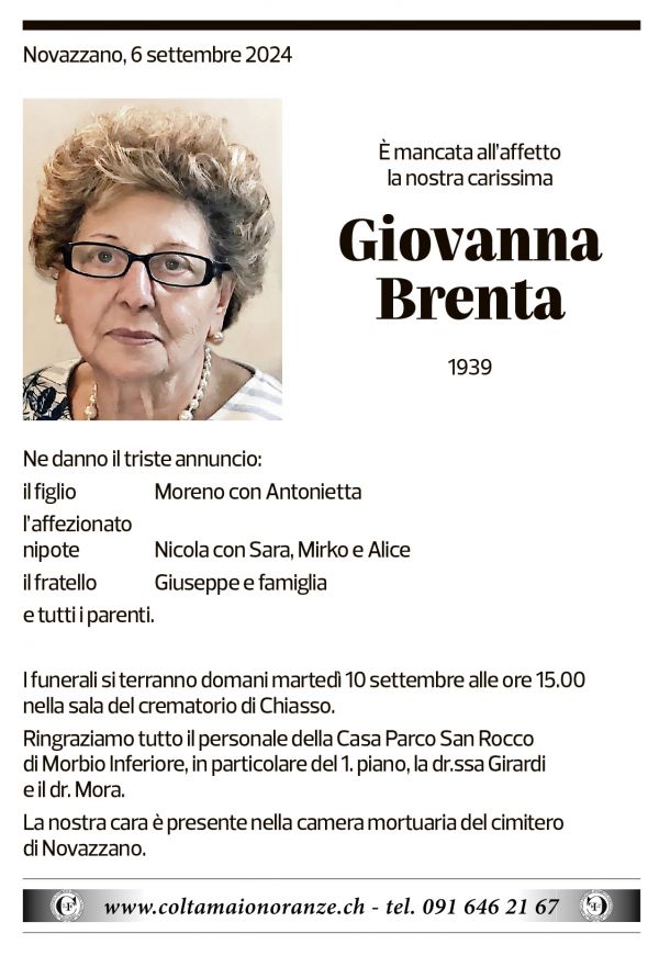 Annuncio funebre Giovanna Brenta