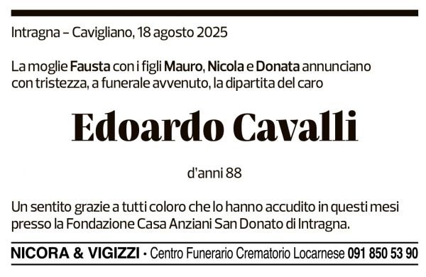 Annuncio funebre Edoardo Cavalli