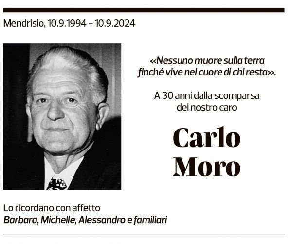 Annuncio funebre Carlo Moro