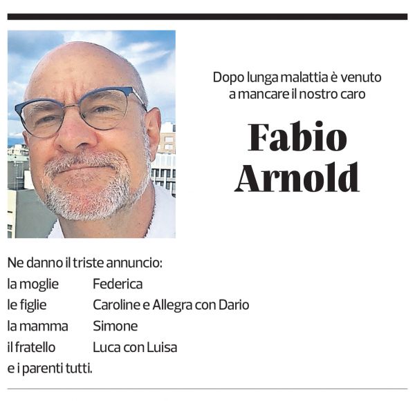 Annuncio funebre Fabio Arnold