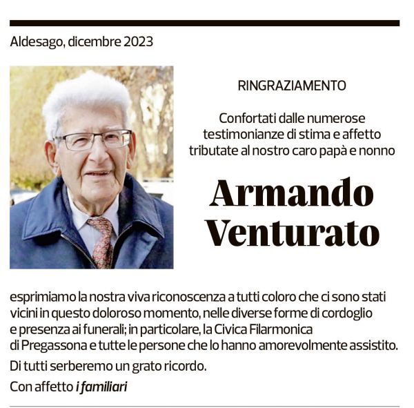 Annuncio funebre Armando Venturato