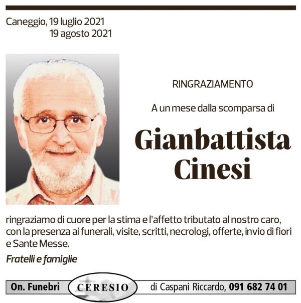 Annuncio funebre Gianbattista Cinesi