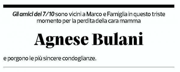 Annuncio funebre Agnese Bulani