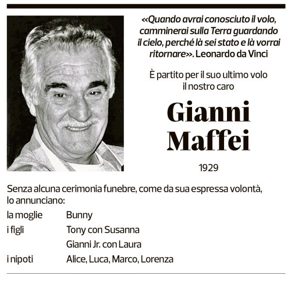 Annuncio funebre Gianni Maffei