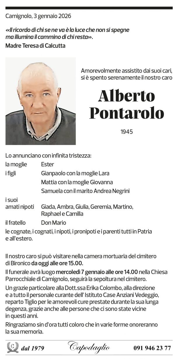 Annuncio funebre Alberto Pontarolo