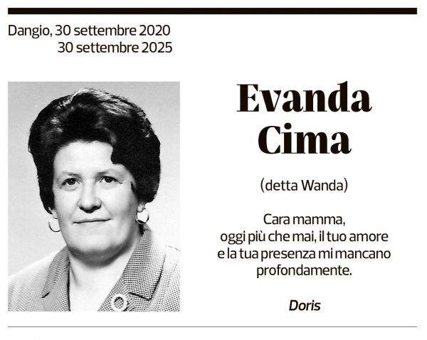 Annuncio funebre Evanda Cima