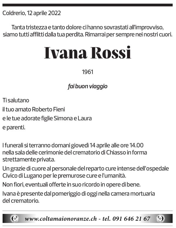 Annuncio funebre Ivana Rossi