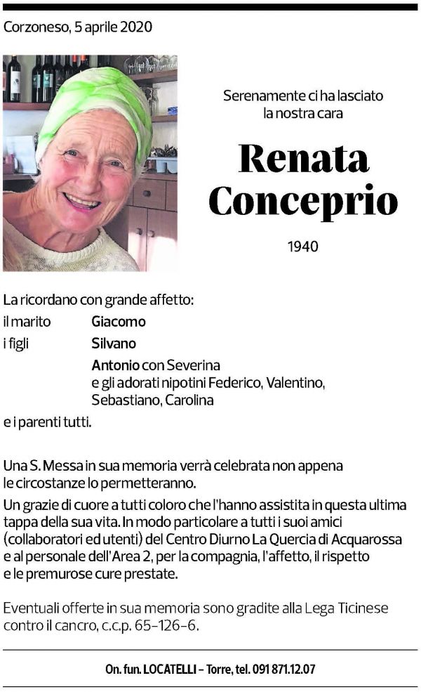 Annuncio funebre Renata Conceprio
