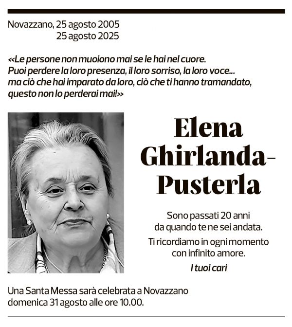 Annuncio funebre Elena Ghirlanda-pusterla