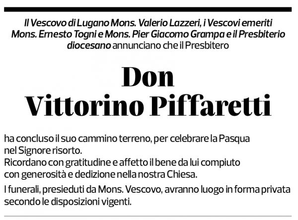 Annuncio funebre Don Vittorio Piffaretti
