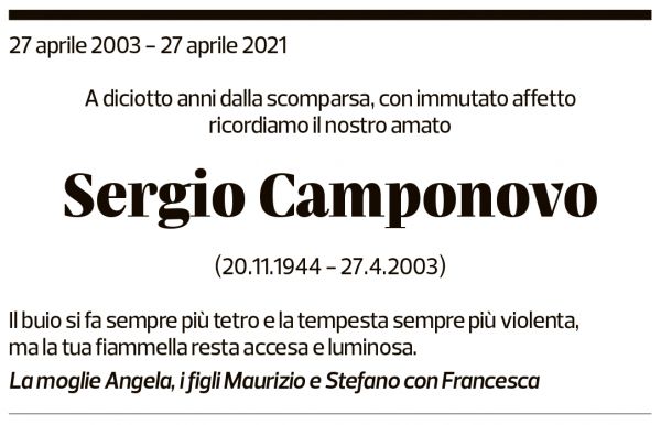 Annuncio funebre Sergio Camponovo